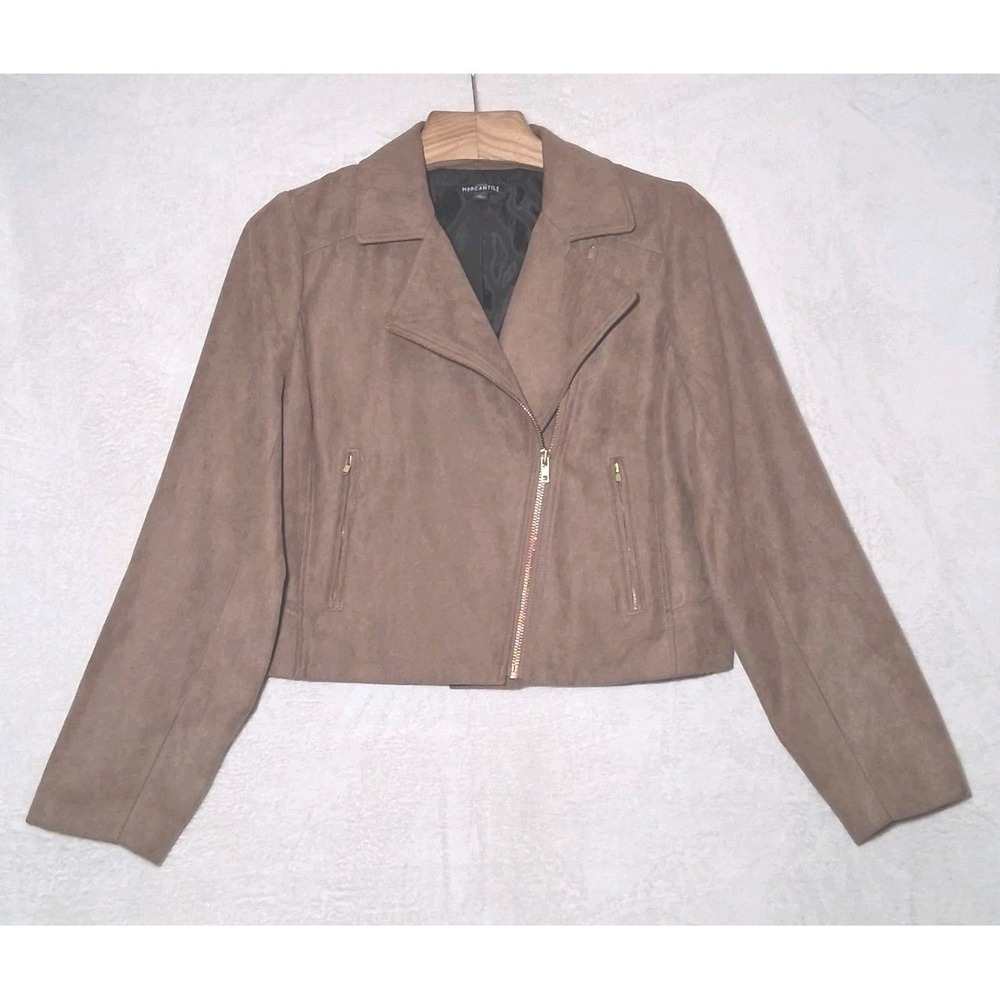 J Crew Mercantile Women's Moto Jacket Large Brown Faux Suede Zip Up Cropped